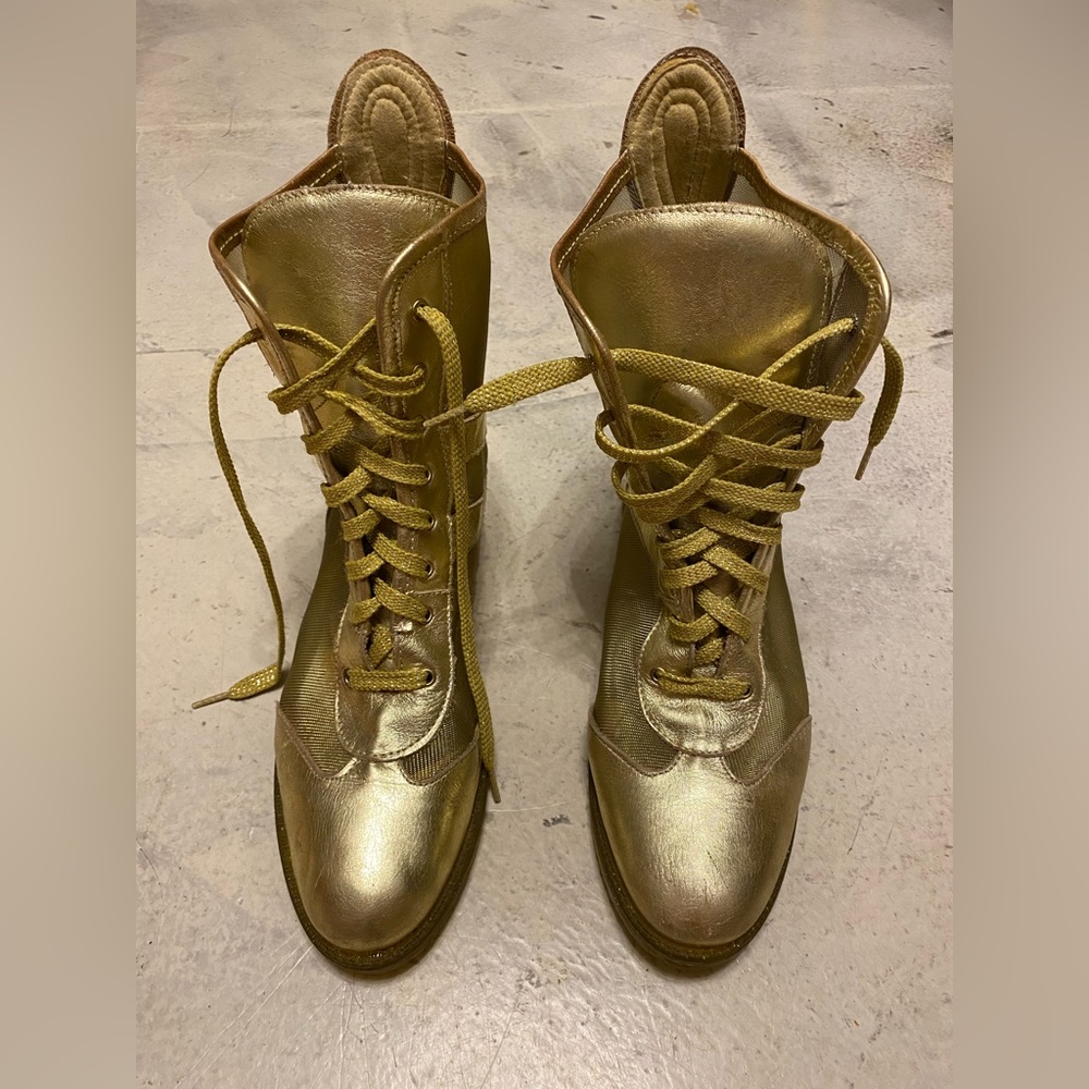 Unique Gold Mesh Lace Up Boots